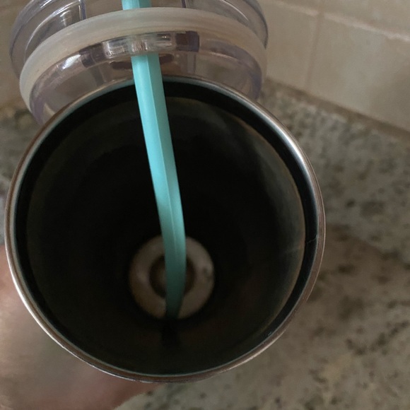 Travel cup “Best Teacher Ever” aqua w/silver lettering & plastic flexible straw - Picture 2 of 5